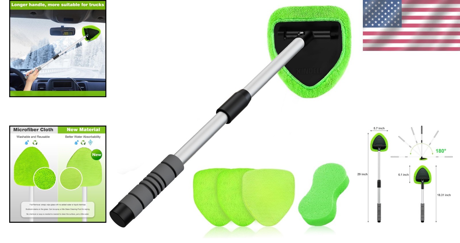 29-inch Windshield Cleaner Kit with Extendable Handle and Microfiber Pads