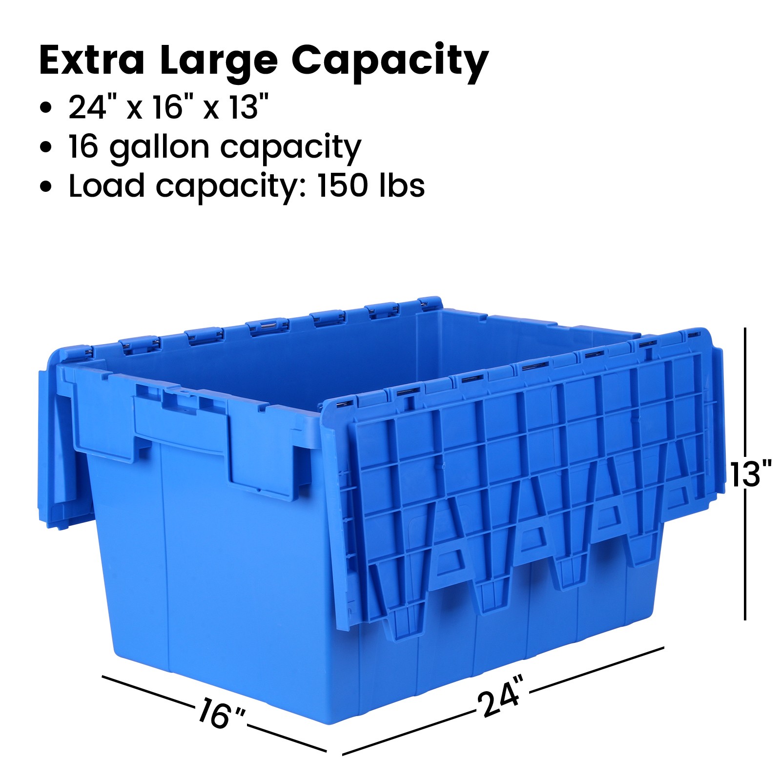 Storage Tote Distribution Container 24x16x13″ Hinged Lid Stackable Container Bin
