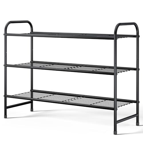 Shoe Rack – Stainless Steel Shoe Organizer, Sturdy 25.6″ Wide – 3 Tier Black