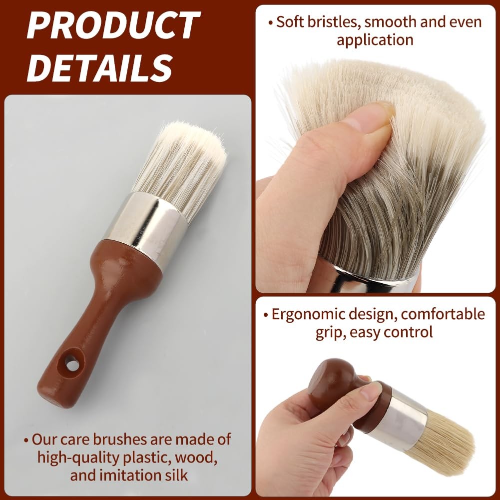 2pcs Leather Furniture Salve Brush, Wooden Handle Soft Nylon Bristles Wood So…