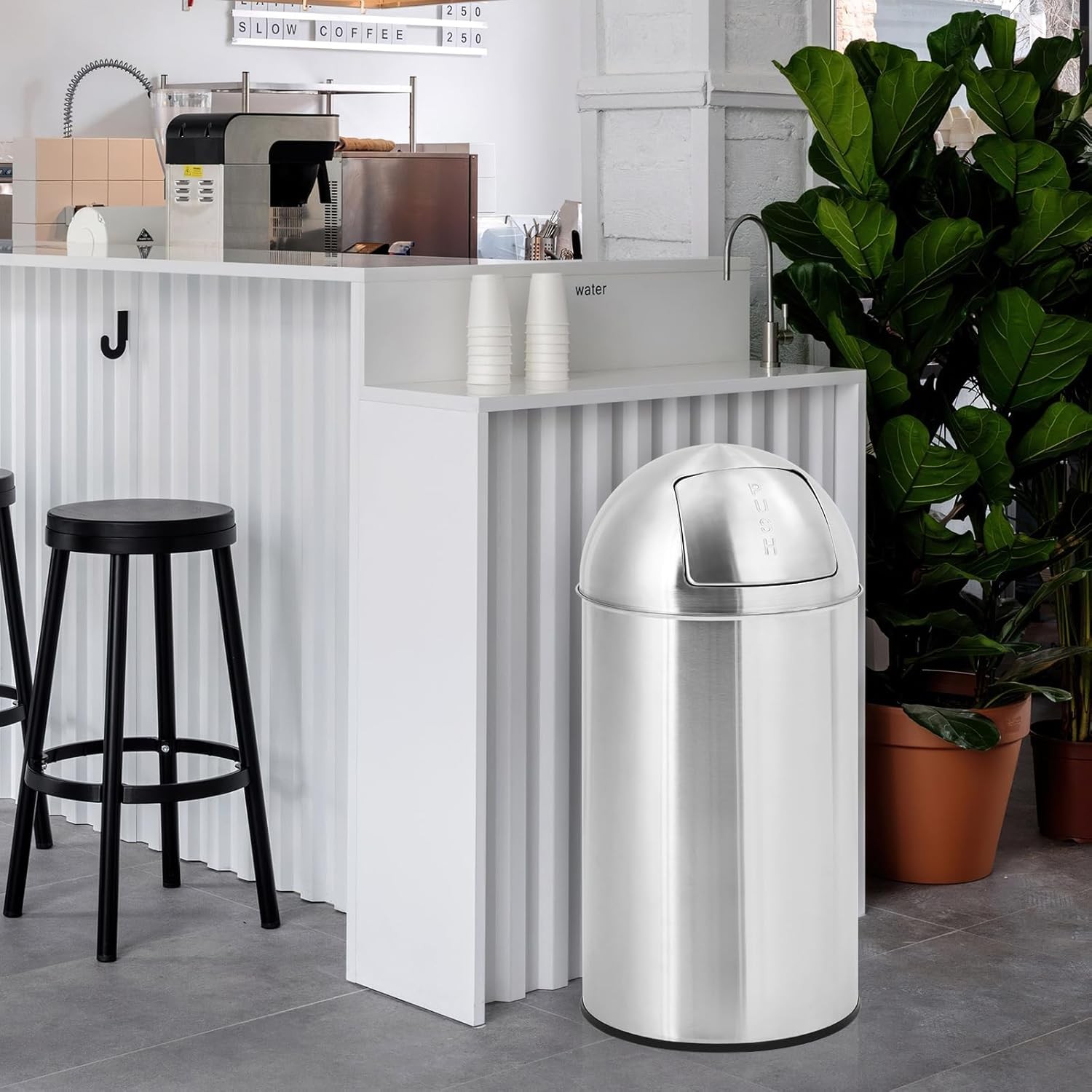 Stainless Steel Trash Can 13/18.5 Gallon, Heavy Duty Tall Garbage Bin with Push