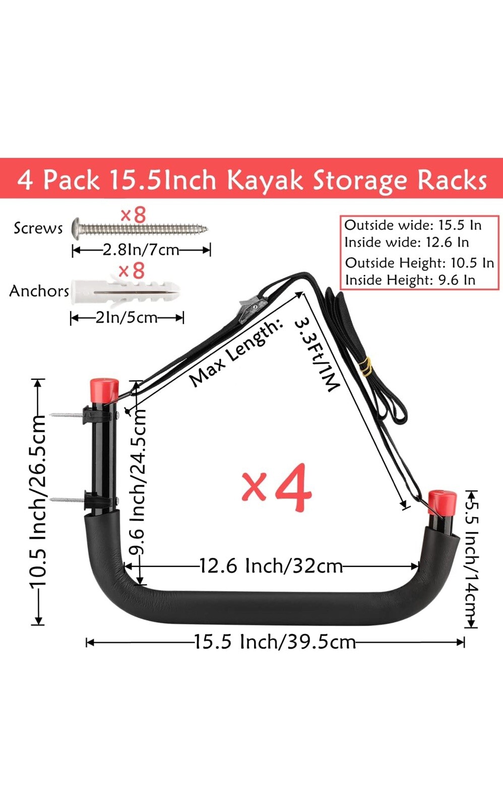 Kayak Storage Hooks 15 Inch Heavy Duty Garage Wall Mount Rack Garage Storage NEW