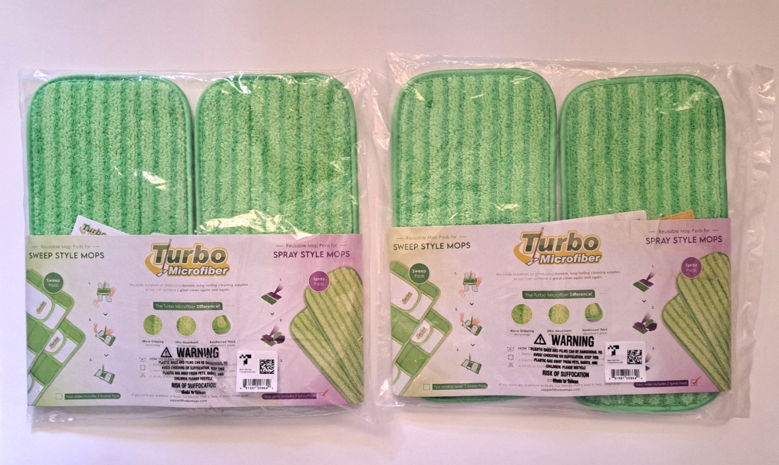 Turbo Microfiber Green Reusable Washable Mop Pads 4-Count For 12″ Spray Mop