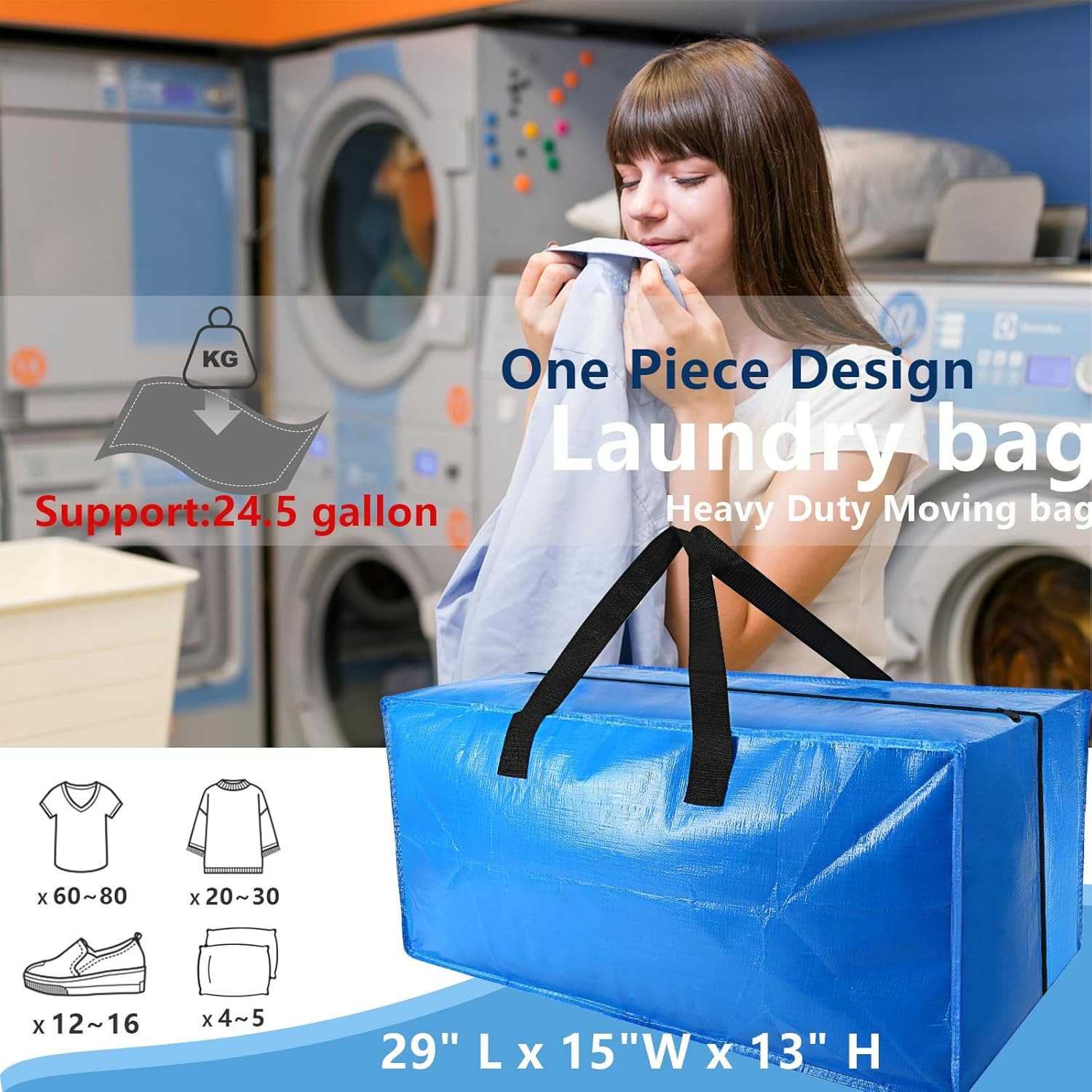 4 Pack Heavy Duty Extra Large Moving Bags – Strong Handles& Backpack Straps – Bl