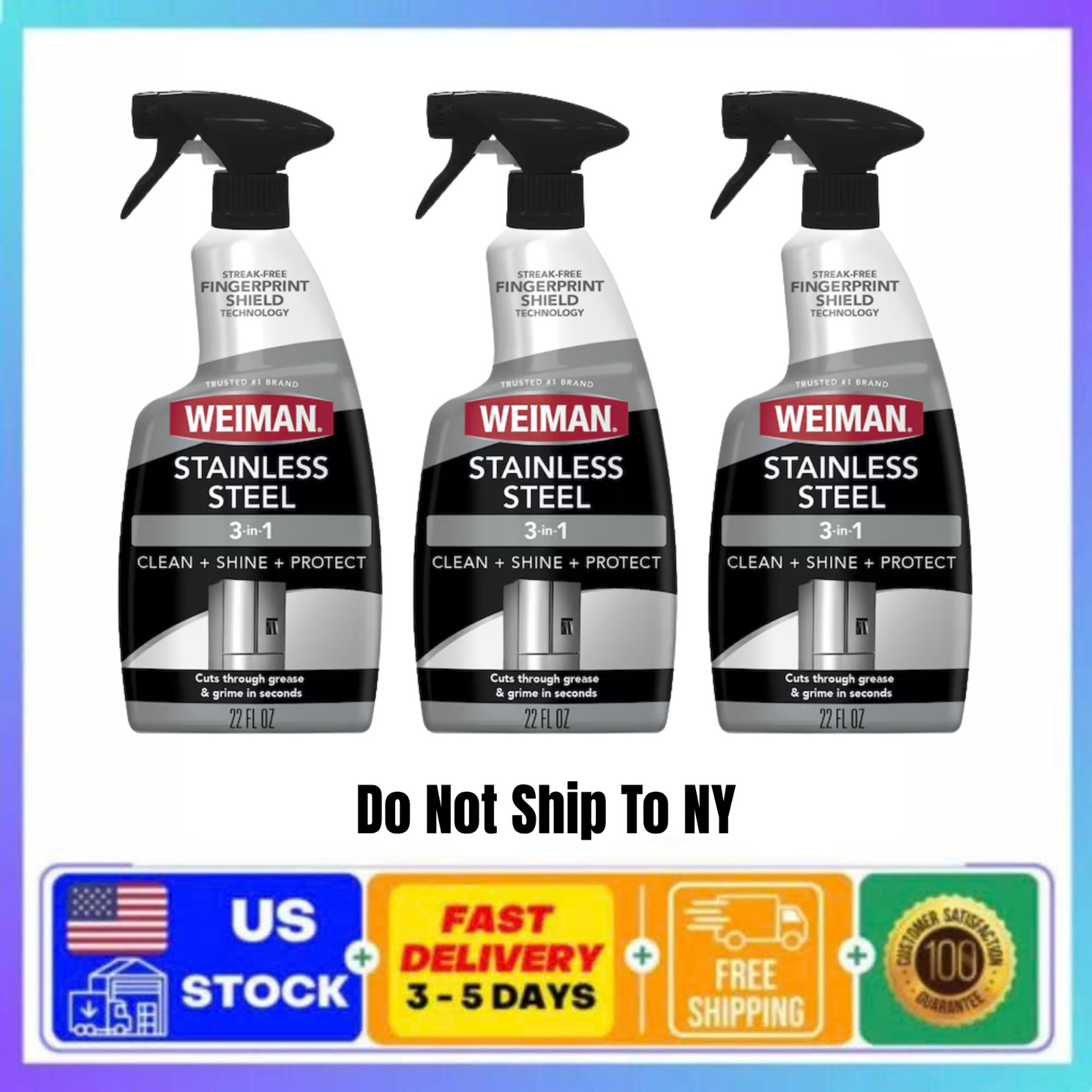 (3 Pack) Weiman Stainless Steel Cleaner & Polish Trigger Spray 22 fl oz Shine