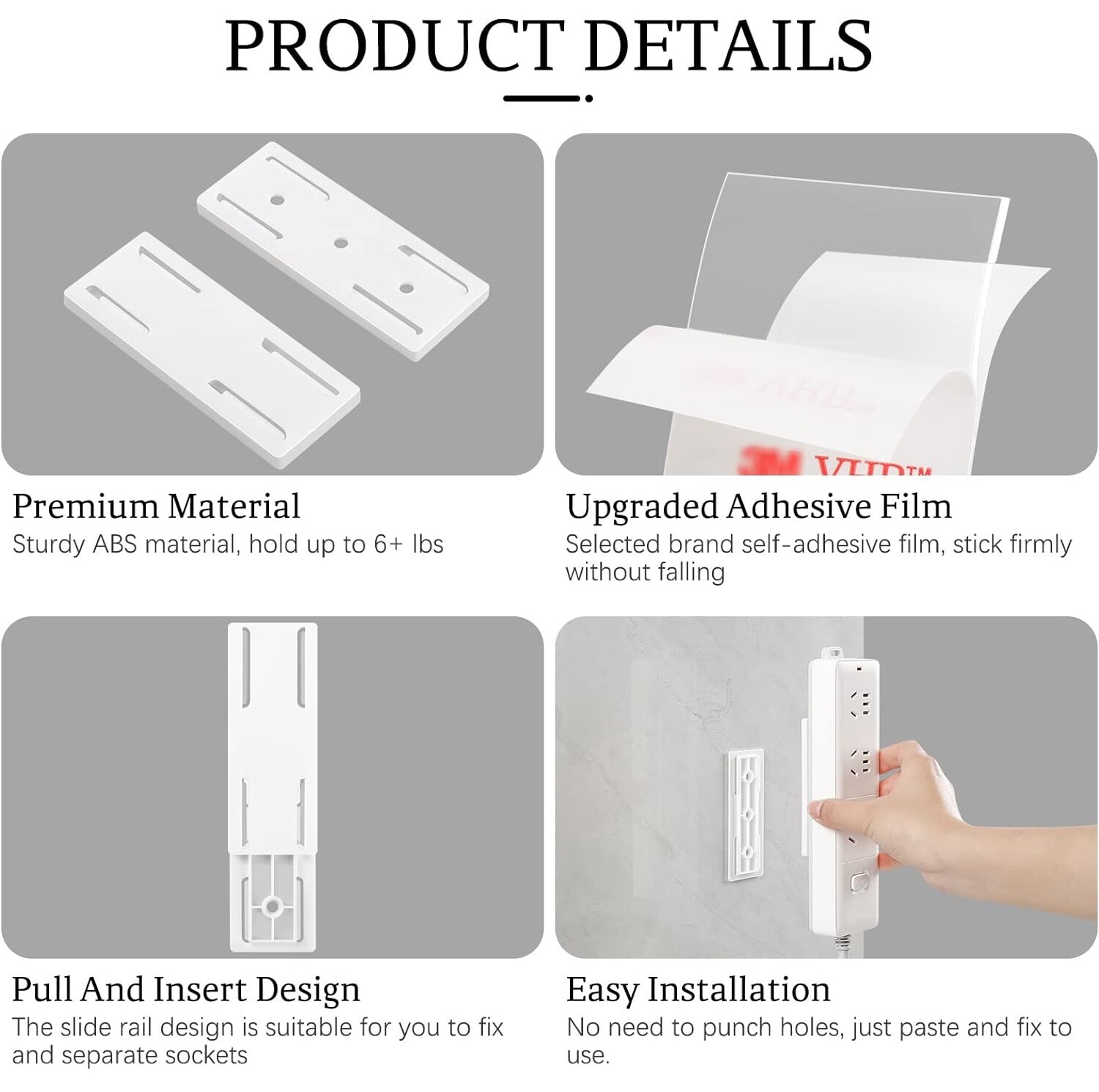 6 × Self-Adhesive Desktop Punch-Free Socket Fixer Holder Kitchen Home Office USA