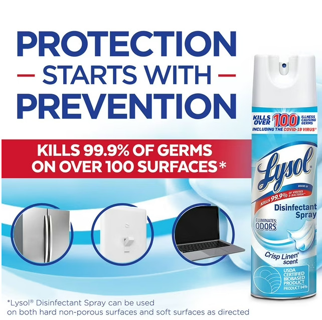 Lysol Disinfectant Spray Crisp Linen 19 oz 3 Pack (Pack of 2) 6 Cans Total