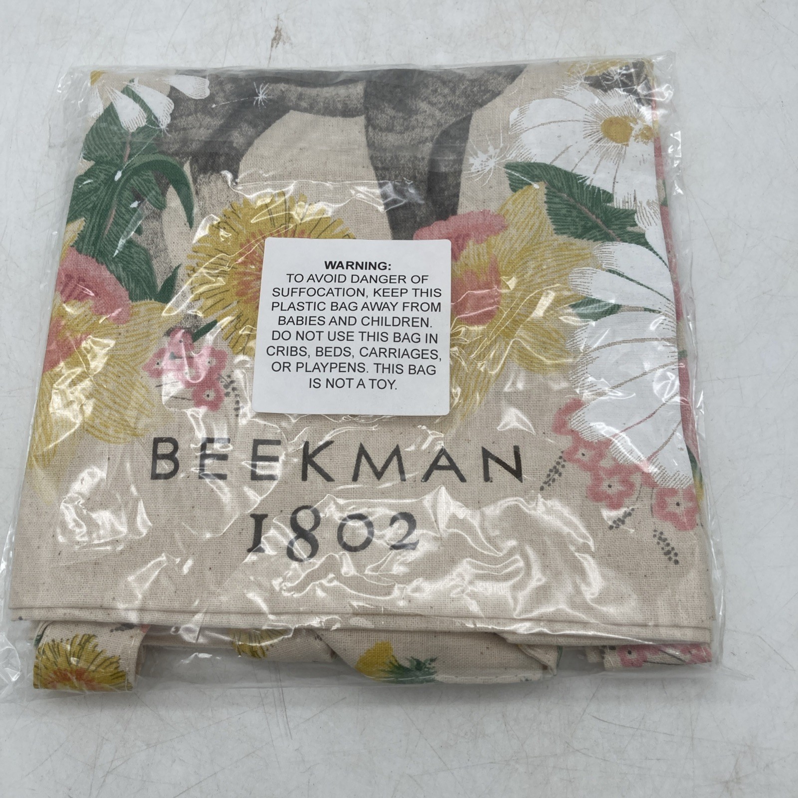 NEW Beekman 1802 Lightweight Canvas Beige Goat Flowers Tote Book Bag 100% Cotton