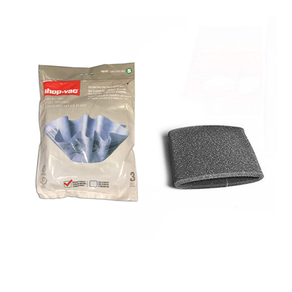 Filters Fits For Shop Vac Vacuum 901-07 Reusable Dry Filters and Foam Filter