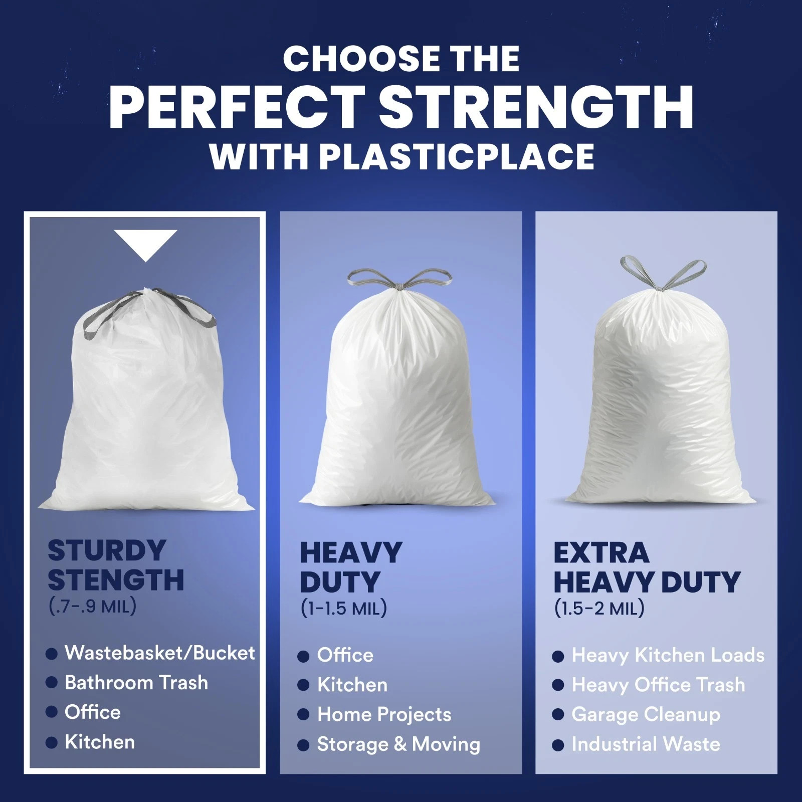 Plasticplace 8 Gallon White Trash Bags, White, 0.7 Mil, 200 Count
