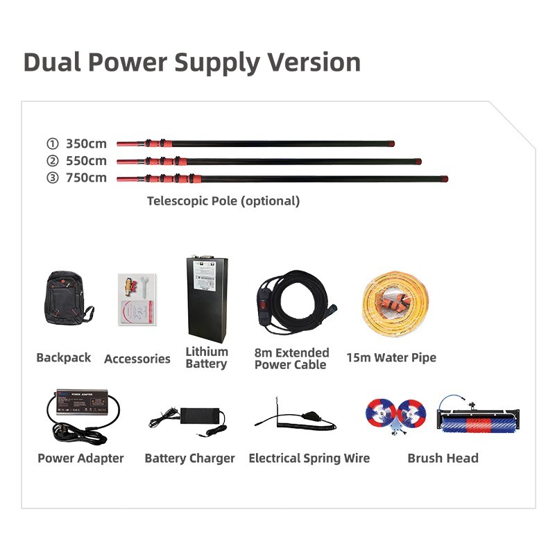 Professional Solar Panel Cleaning Brush,400RPM,Water-Fed System,AC/DC Power