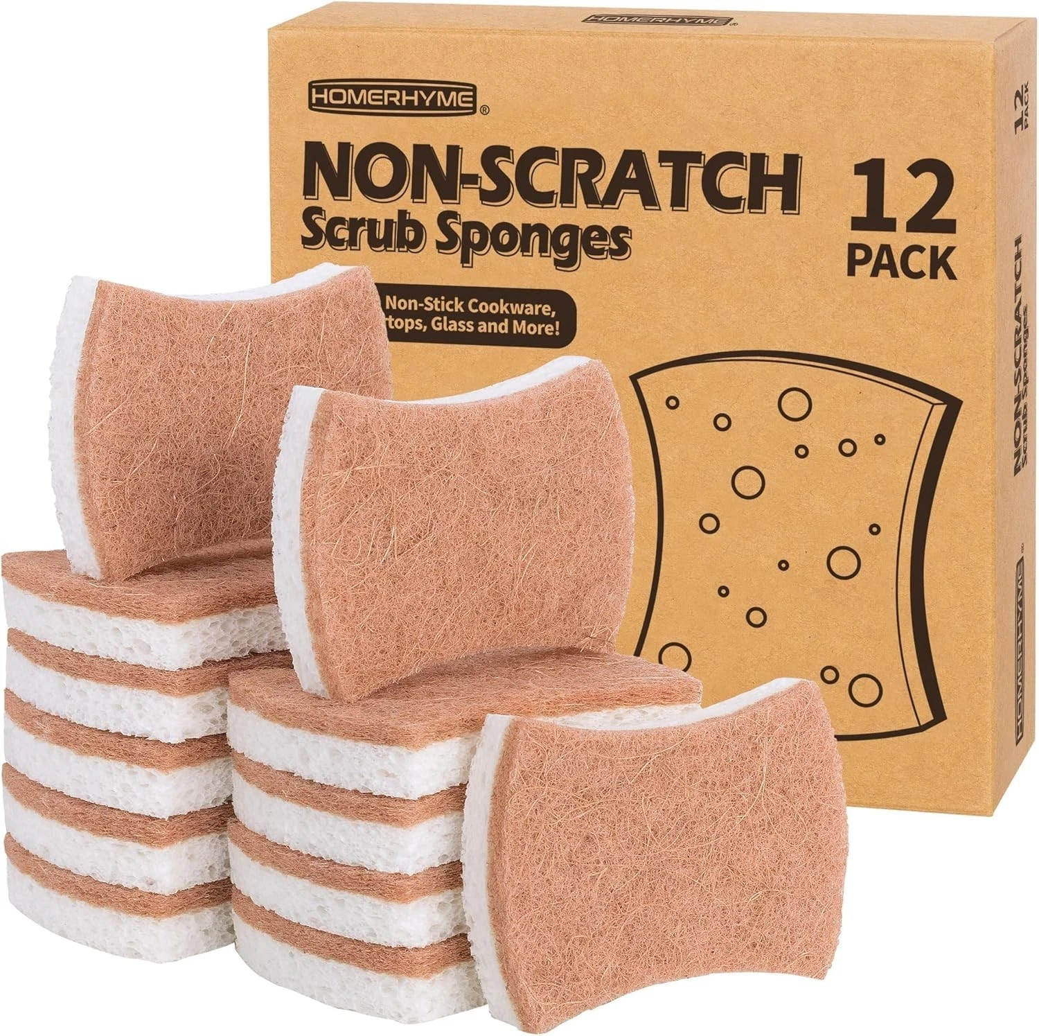 12pcs Kitchen Sponge Natural Biodegradable Eco-Friendly Dish Sponges for Kitchen