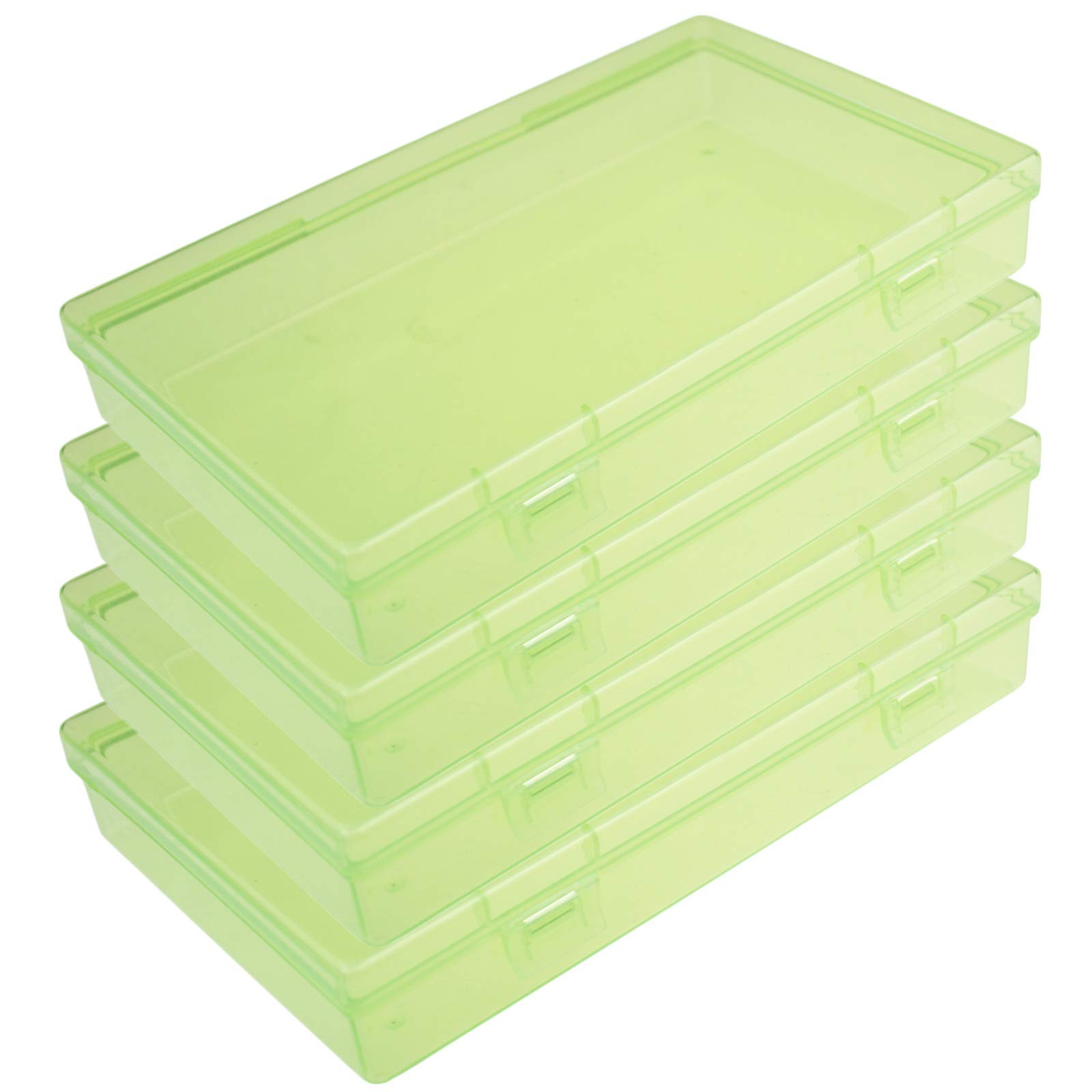 4 PCS 7.1×4.3×1.2″ Green Rectangular Plastic Boxes with Hinged Lids for Storage