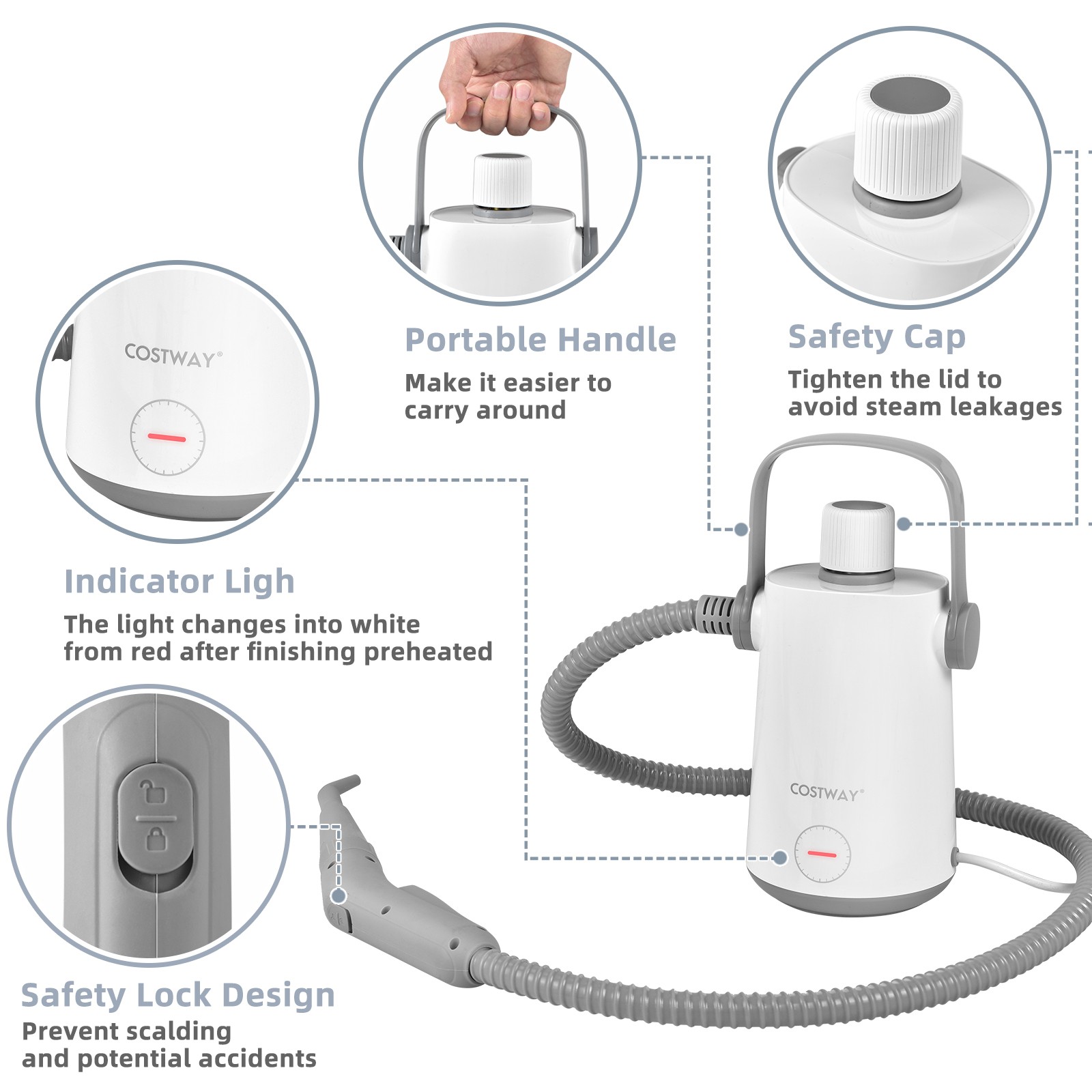 1000W Multifunction Portable Hand-held Steam Cleaner W/10 Accessories Gray