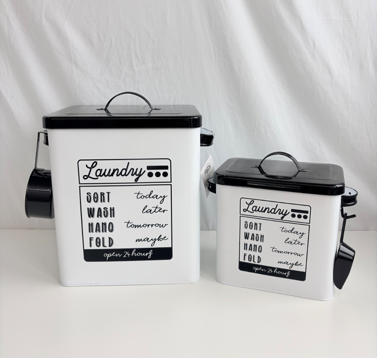 Decor Steals White Black Laundry Detergent Powder Storage Tin Boxes With Scoops