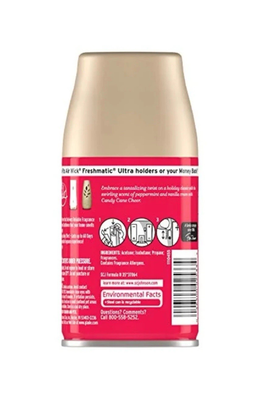 Glade Automatic Spray Refill Freshener Candy Cane Cheer 6.2 Oz Limited Edition