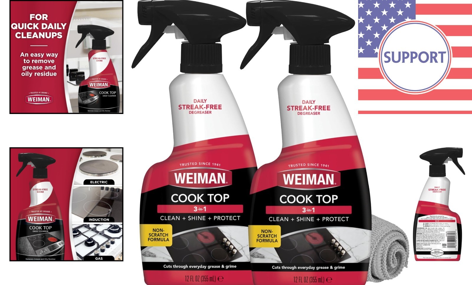 Effortless Grease Removal! 2-Pack Streak-Free Cooktop Cleaning Spray & Cloth