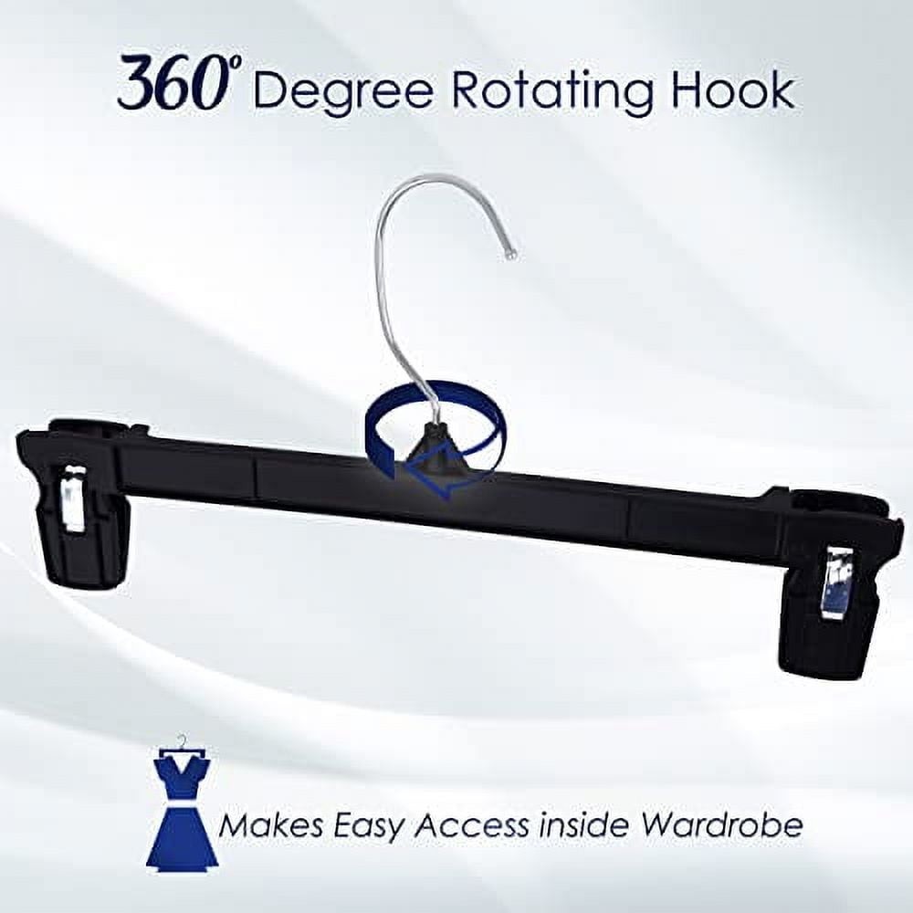 Hanger Central 25 Pack Black Plastic Pants Hangers with Extra Long Clips 12 inch