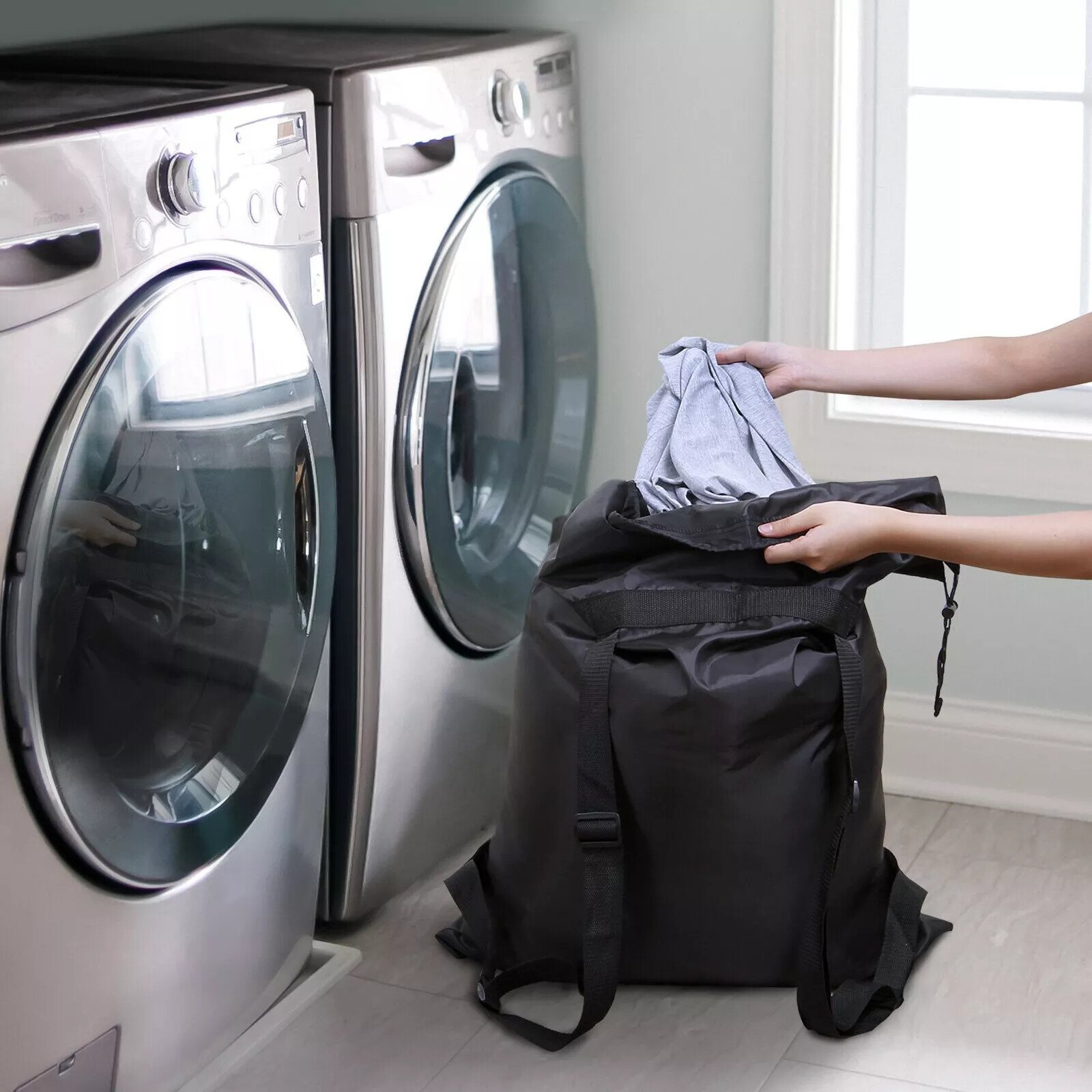 Large Drawstring Black 36*24inch Backpack Heavy Duty Washing Clothes Laundry Bag