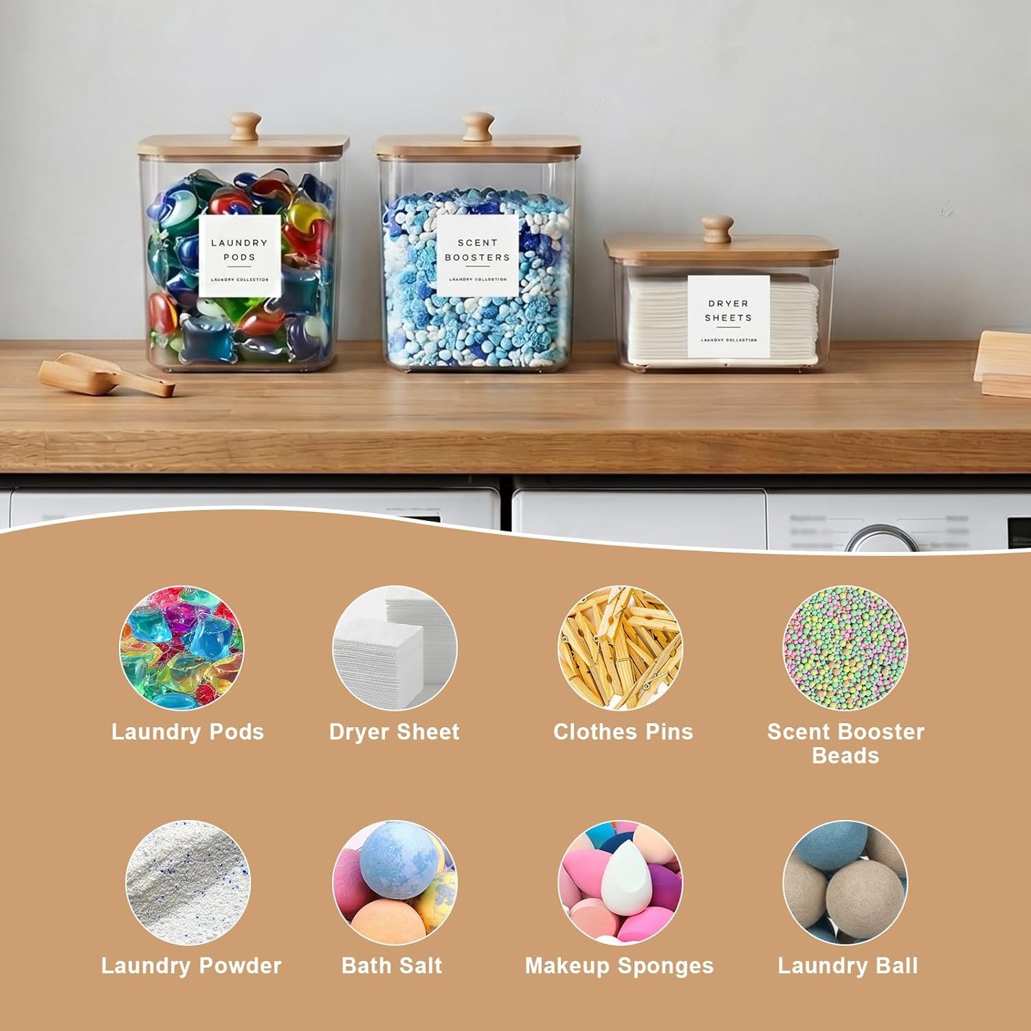 3 Pack Laundry Pod Containers and Dryer Sheet Holder, Laundry Room Organization