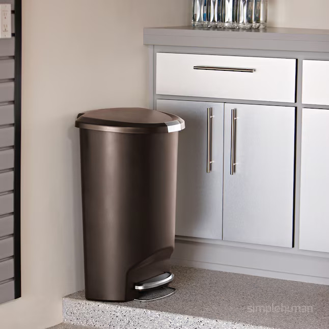 simplehuman 13 Gal Semi Round Step Trash Can Locking Lid Mocha Plastic CW1343