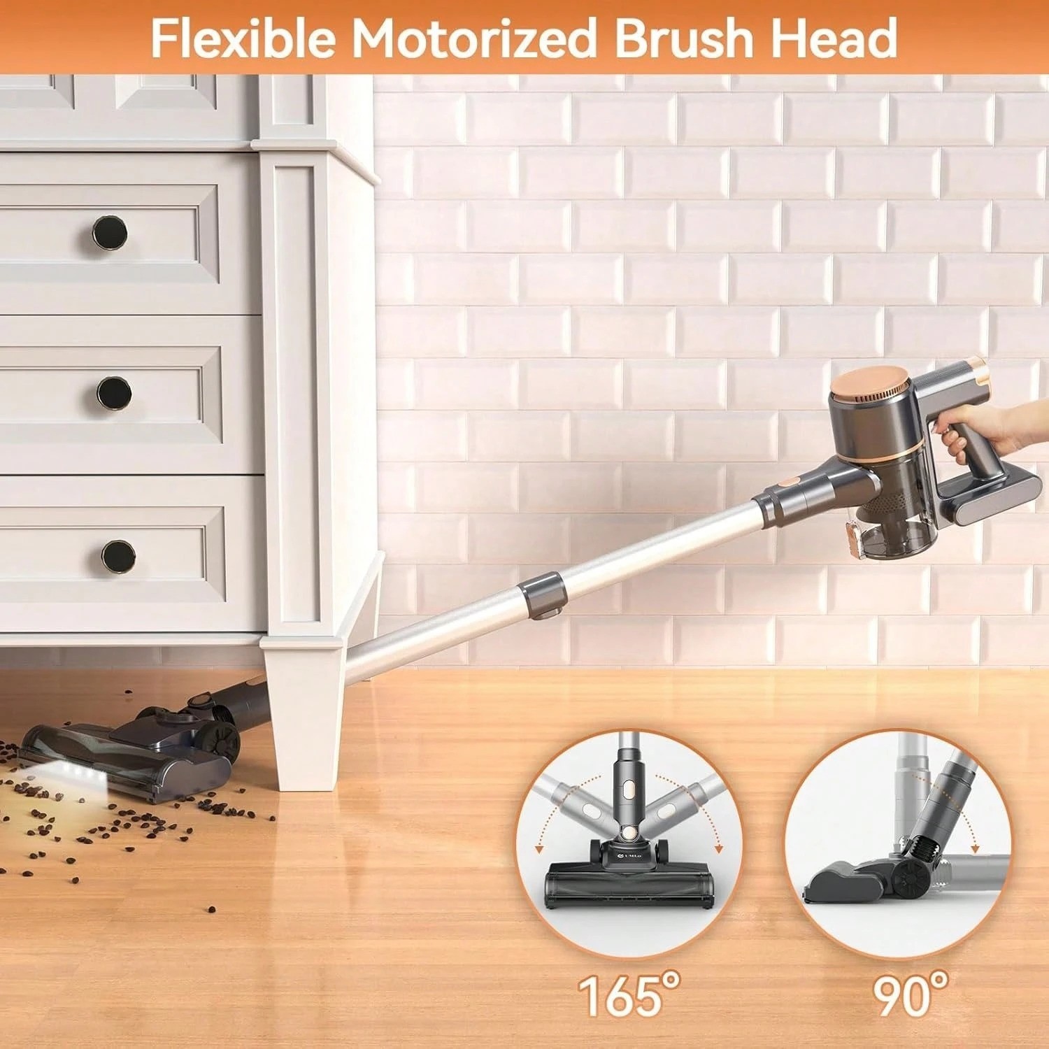 New Cordless Stick Vacuum 40-Min Runtime Self-Standing Gold 110V