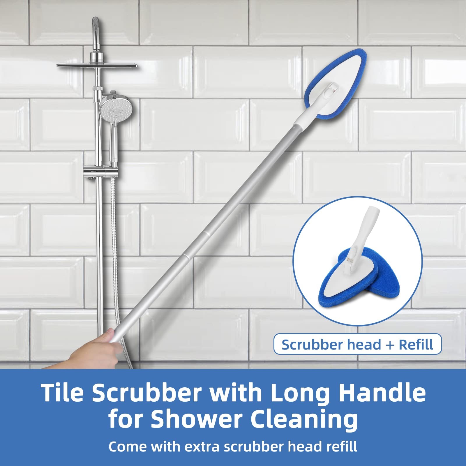 Qaestfy Shower Bathtub Tub and Tile Scrubber Brush with 51” 130cm:7, Blue