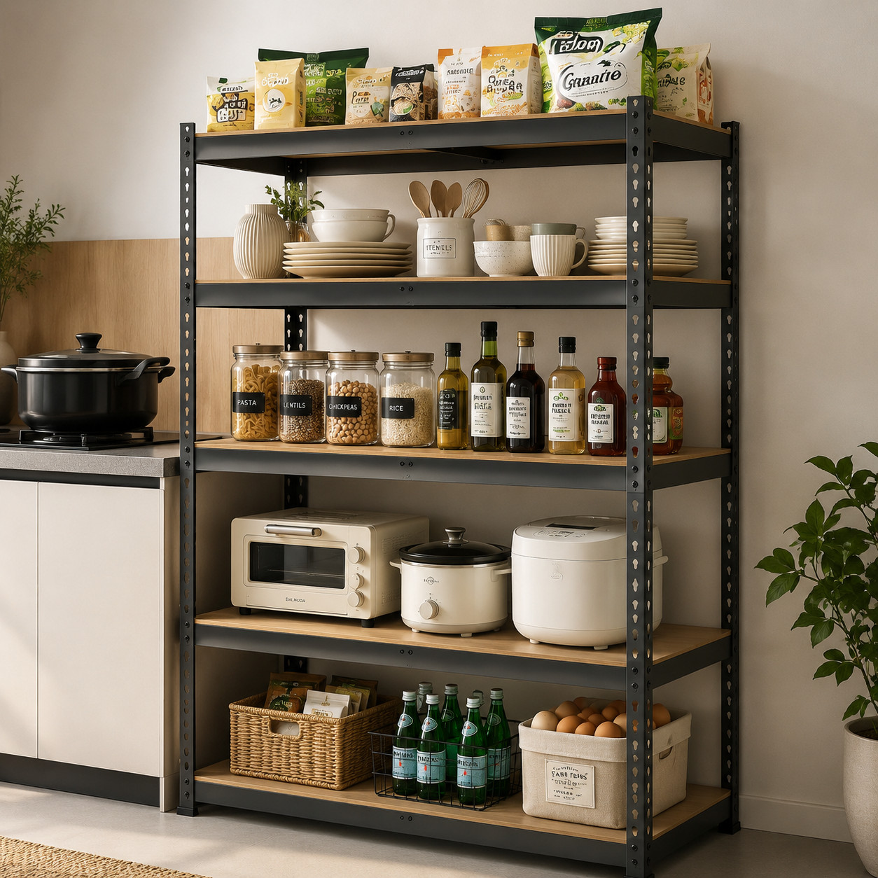 5-Tier Heavy Duty Metal Shelving Storage Adjustable Garage Shelves Utility Rack