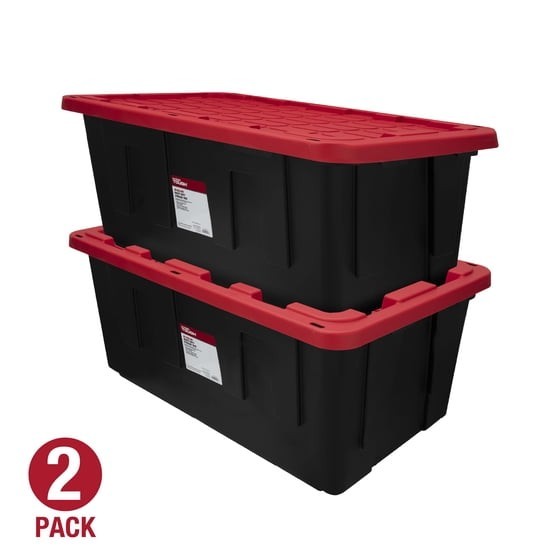 Hyper Tough 40 Gal Storage Bin with Snap Lid, Black/Red, 2 Pack