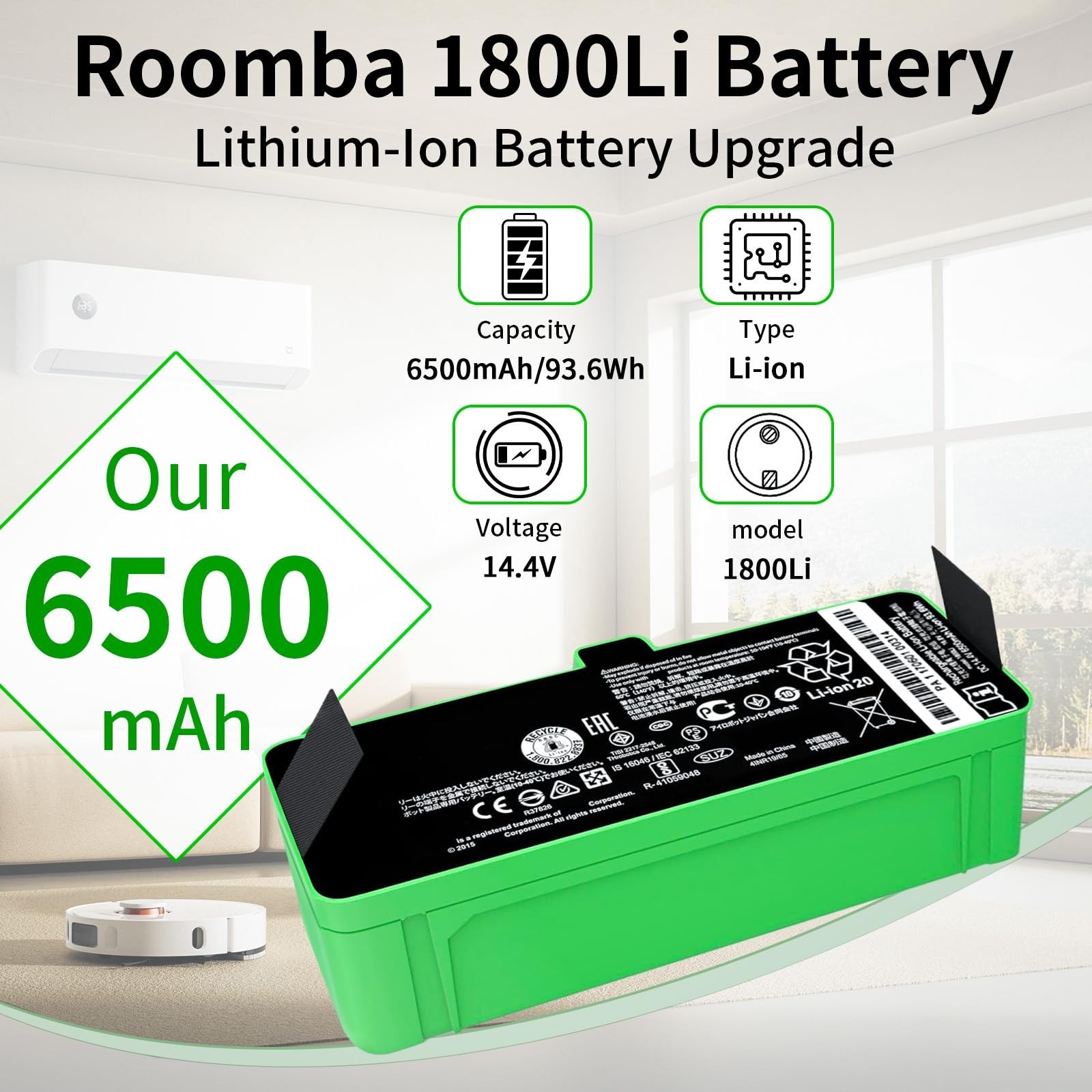6500mAh Battery Replacement for Roomba 900 800 700 600 500 Series – Compatible &