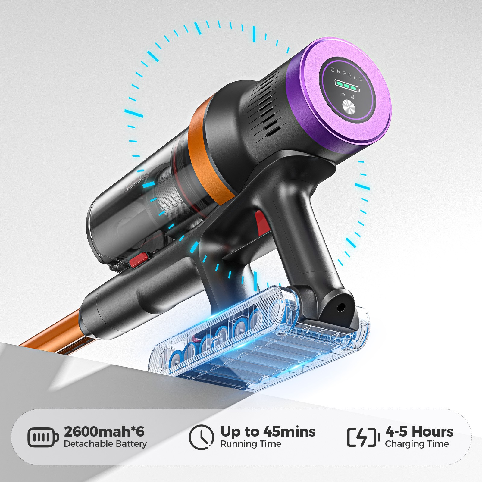 Cordless Vacuum Cleaner Stick Floor Vacuum 45min 45KPA Lightweight Rechargeable