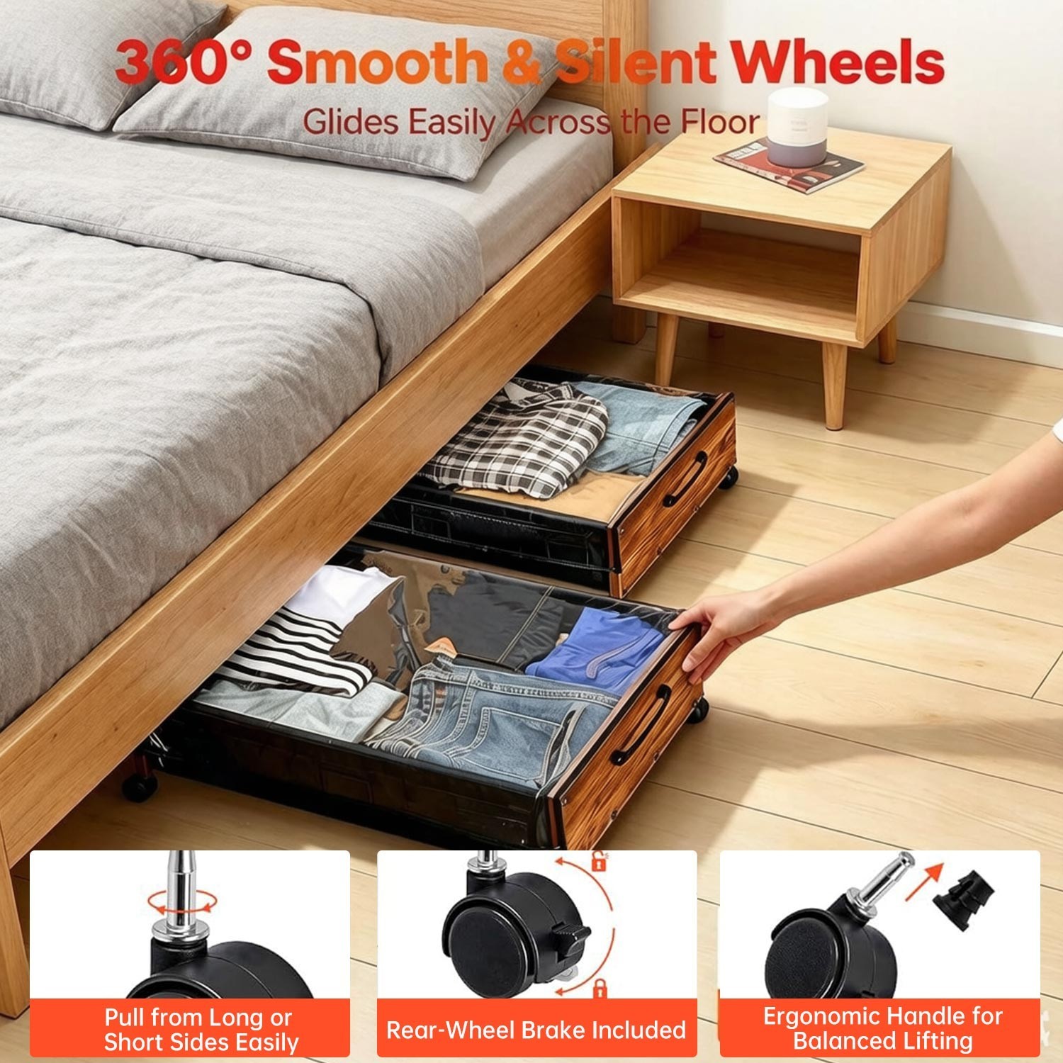 25.6in Under Bed Storage with Wheels 2 Pack Rolling Organizer Bags Clothes Shoes