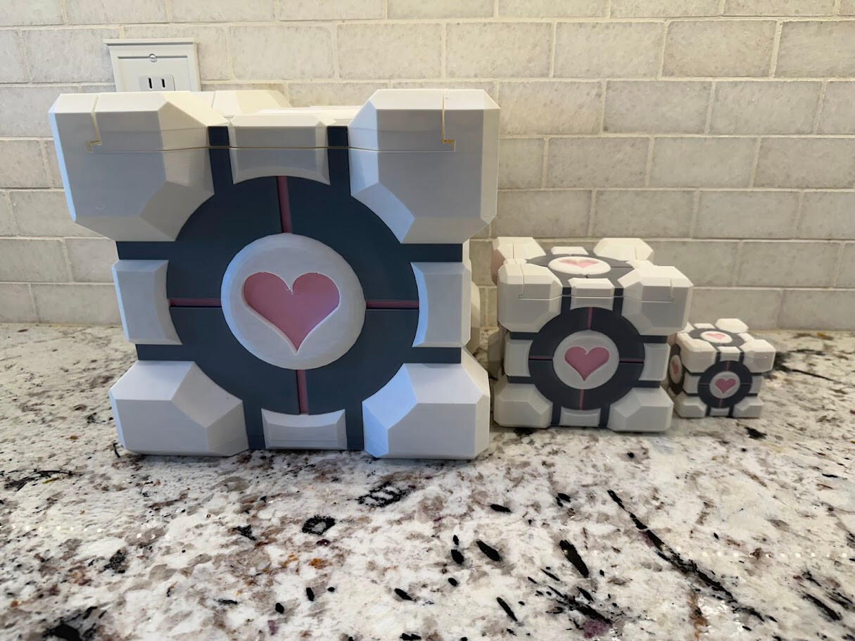 Portal-Inspired Weighted Companion Cube Storage Containers with Removable Lid