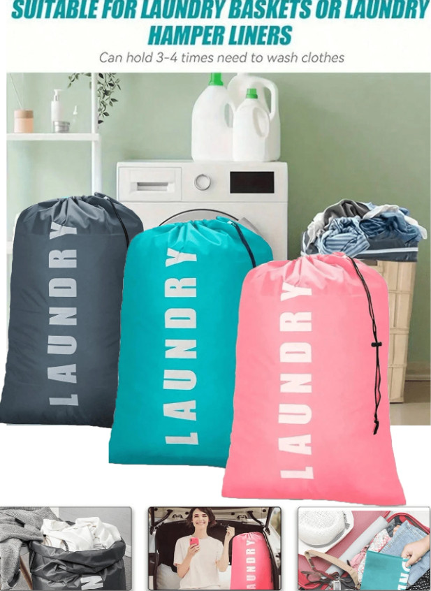 1pc Extra‑Large Drawstring Laundry Bag – Heavy‑Duty, Washable Dorm & Travel-NEW