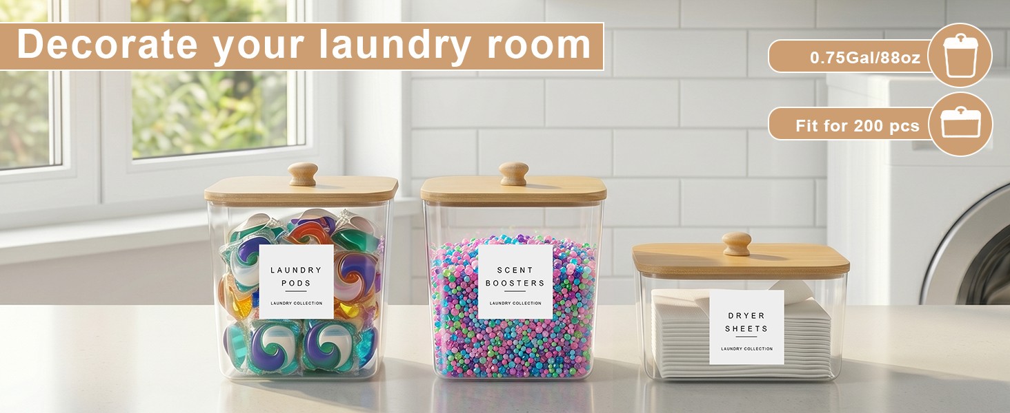 3 Pack Laundry Pod Containers and Dryer Sheet Holder, Laundry Room Organization