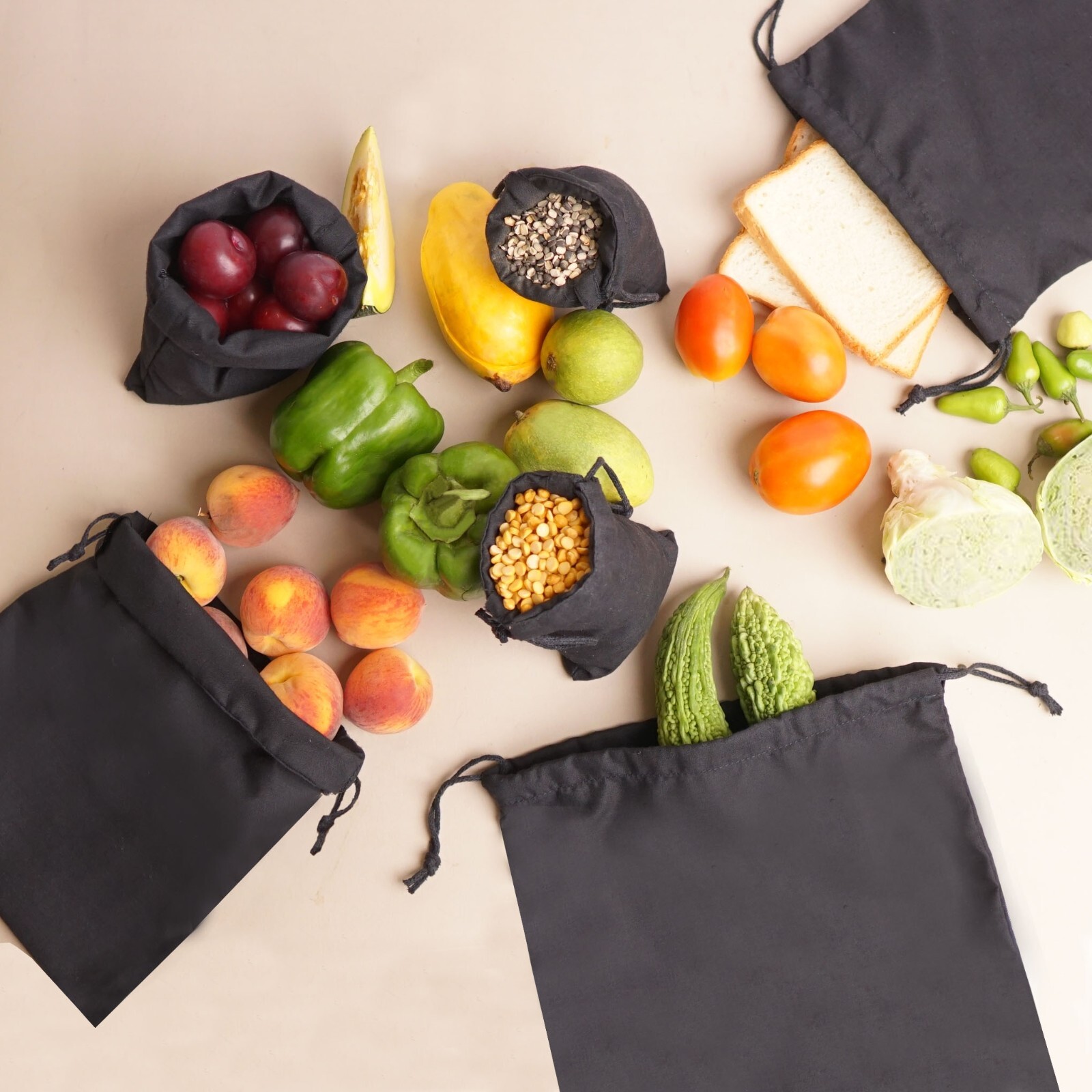 Biglotbags – Premium Black 145 GSM Cotton Single Drawstring Reusable Muslin Bags
