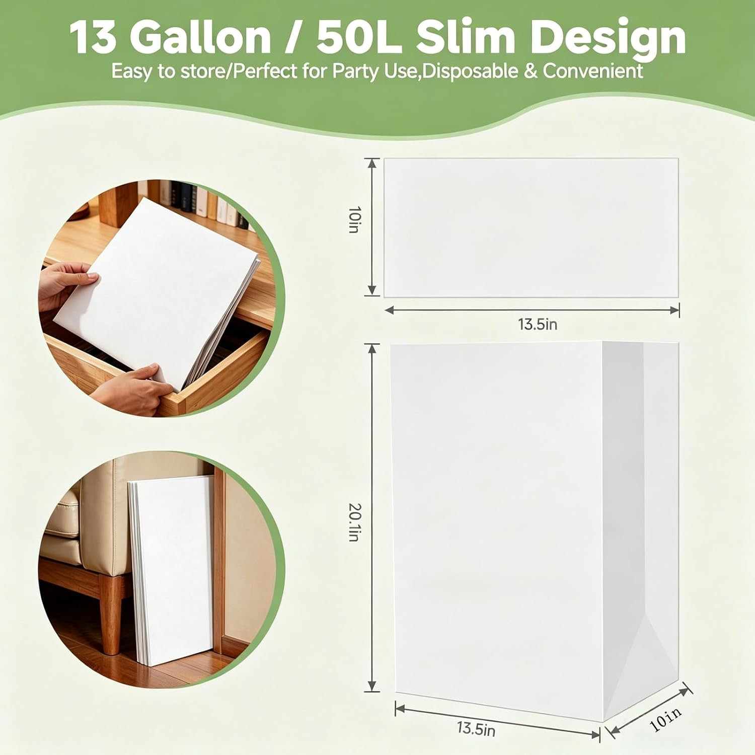 13Gal (52 QT) Disposable Trash Cans,5-Pack Foldable Cardboard Bins | Waterproof
