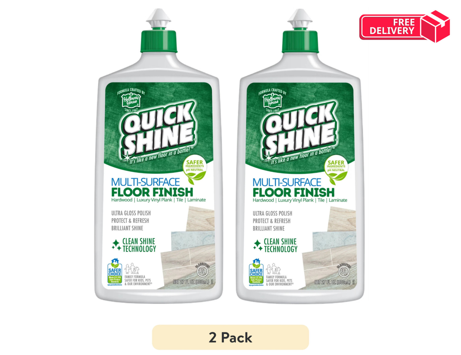 Multi-Surface Floor Finish, 27 Fl. Oz., Cleaner & Polish (2 Pack)