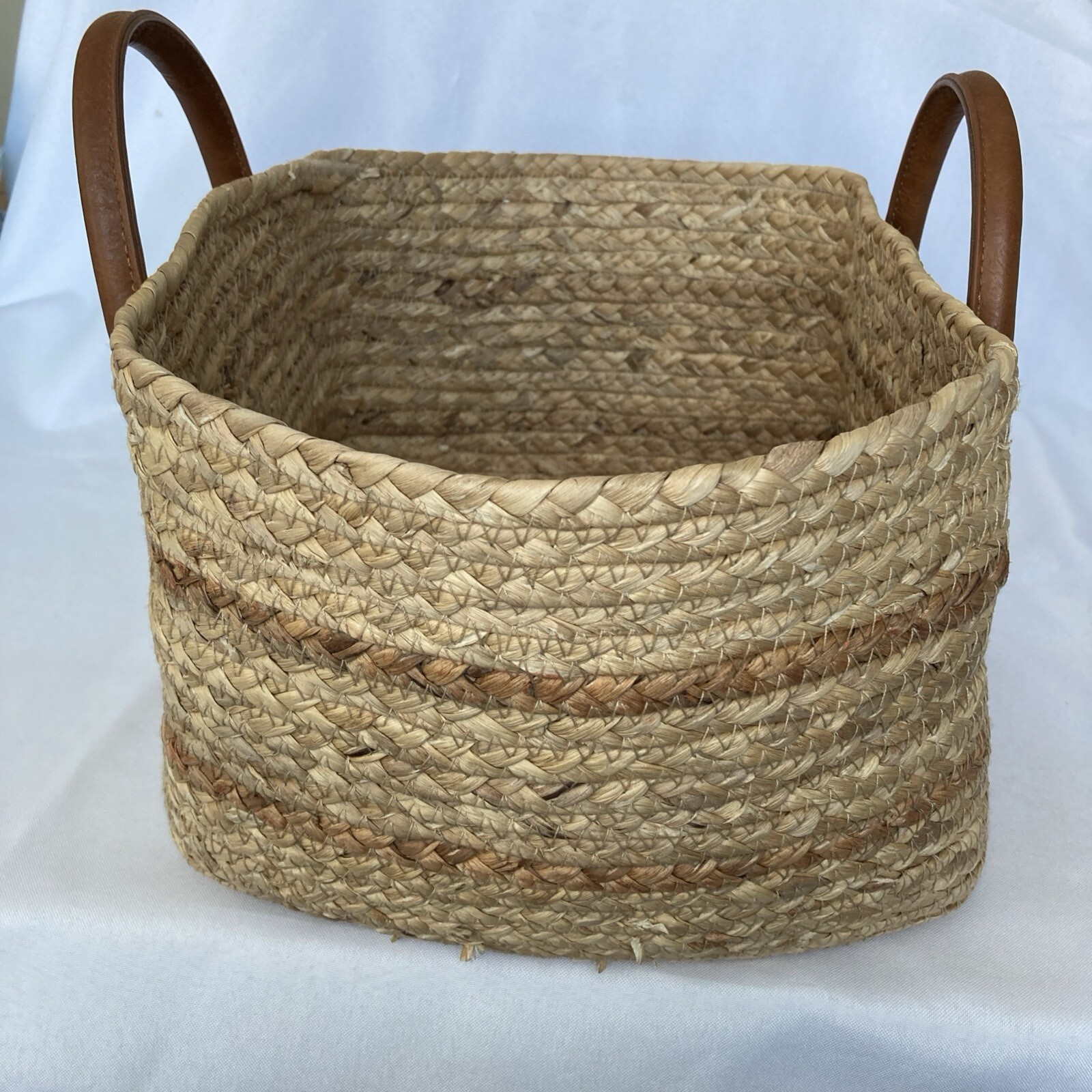 Double-Handled Basket Braided Water Hyacinth 12 x 10 x 7″ Storage Shopping Tote