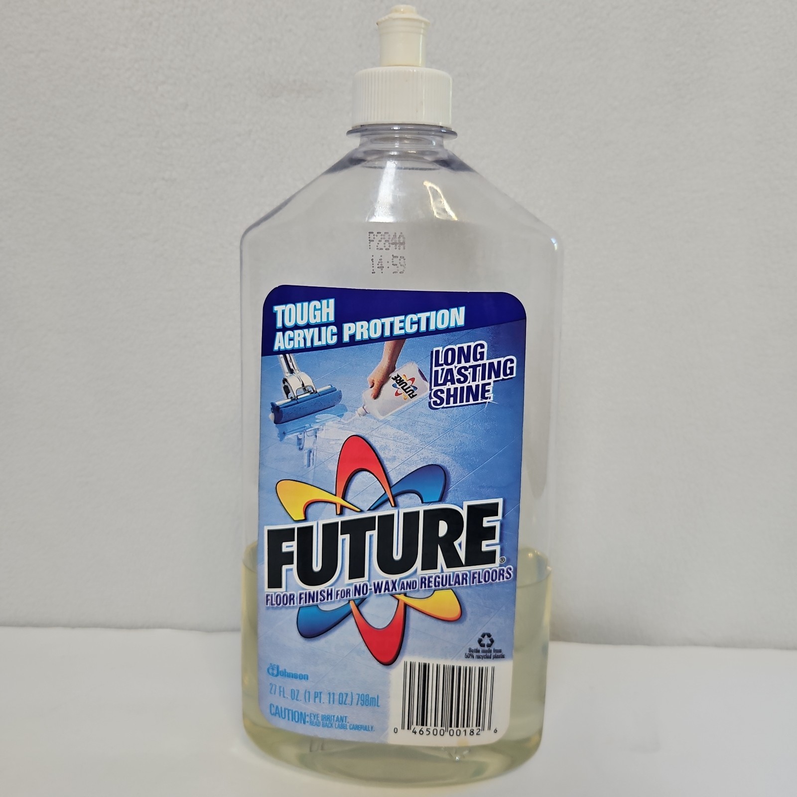 Vtg FUTURE Acrylic Floor Finish Shine 27 oz SC Johnson Wax Bottle 1/3 Full Disc.