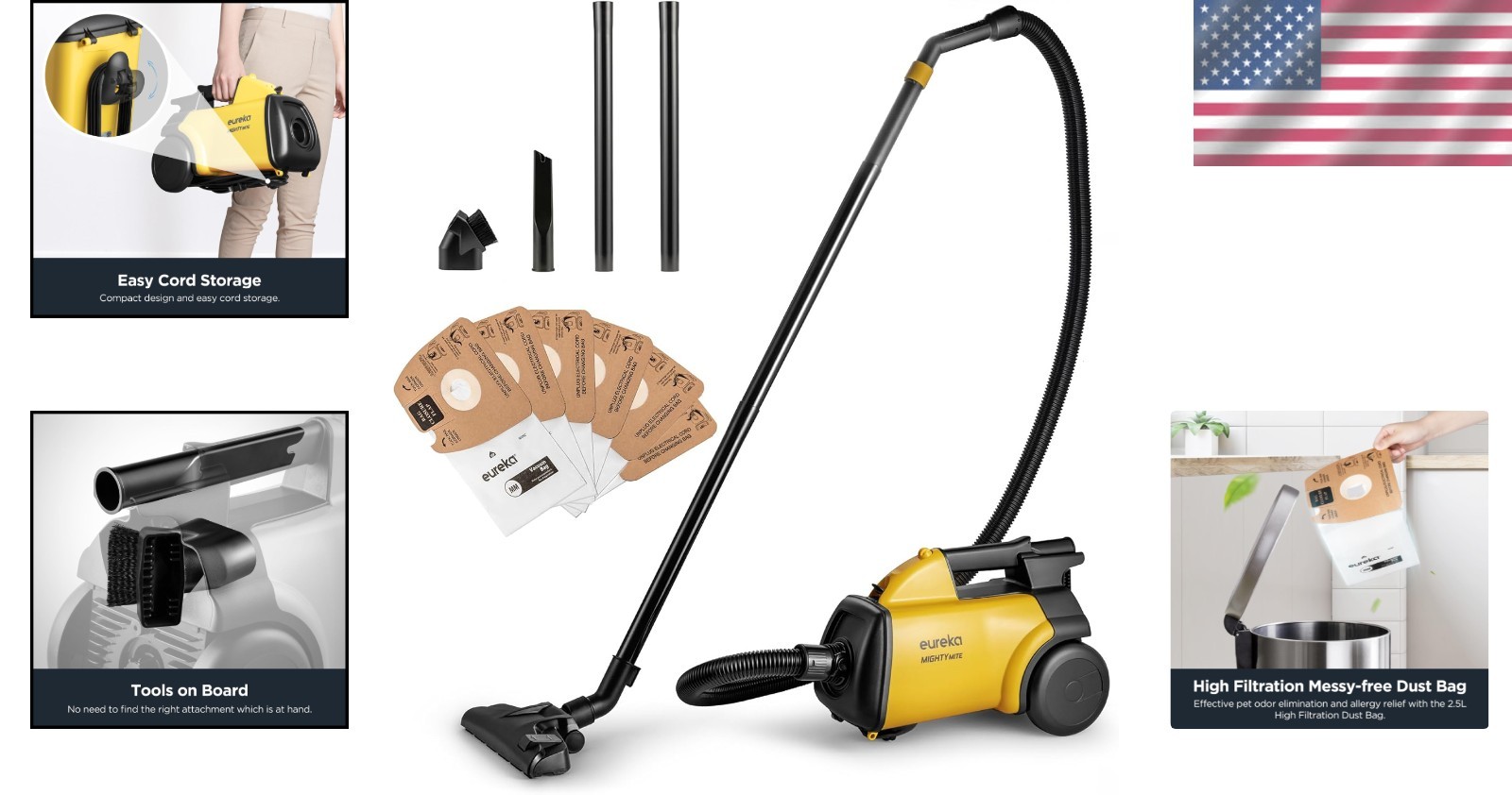 Compact Canister Cleaner for Carpets & Hard Floors, Yellow