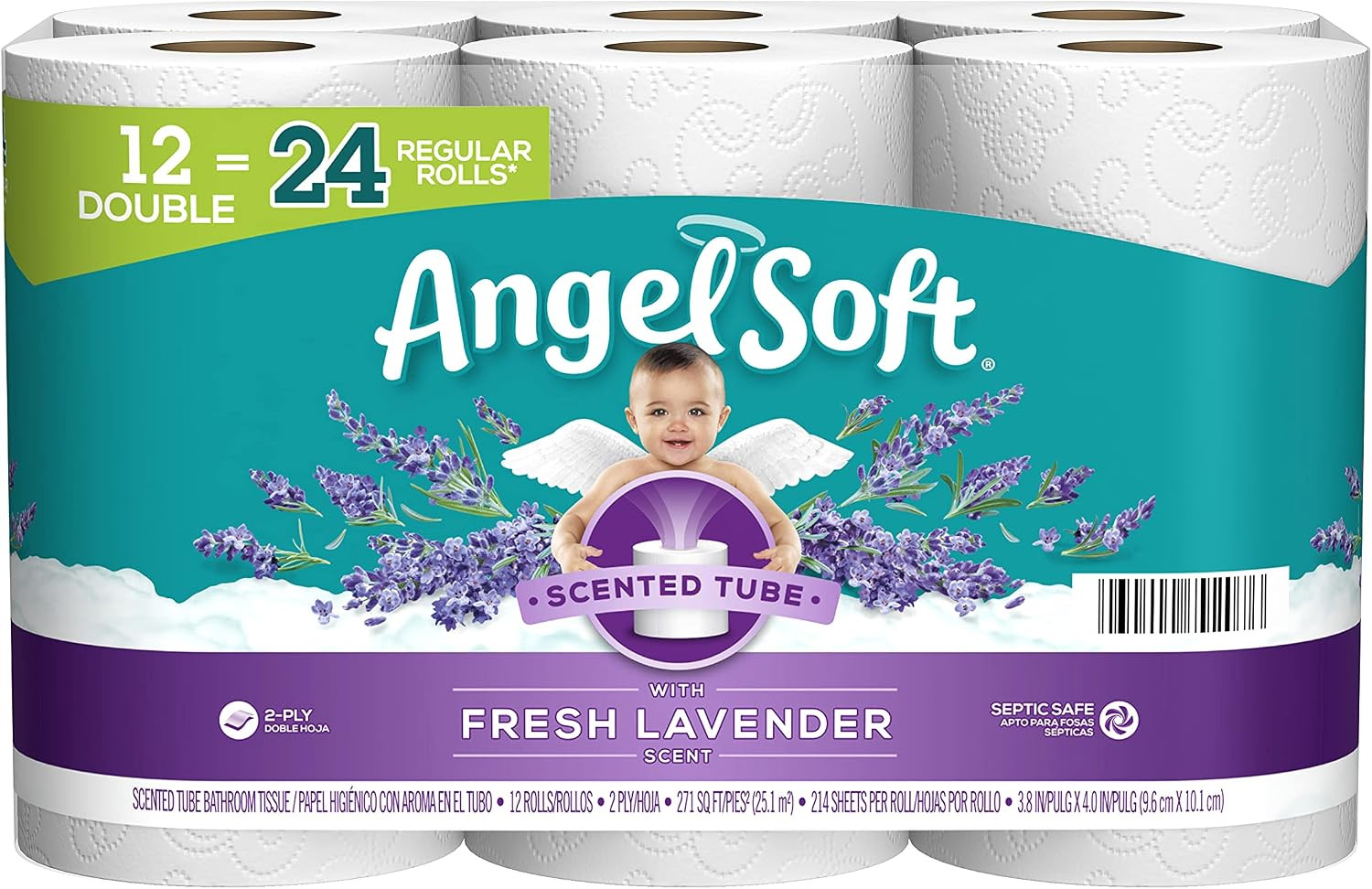 Angel Soft Toilet Paper with Fresh Lavender Scented Tube, 48 Mega Rolls = 192 Re