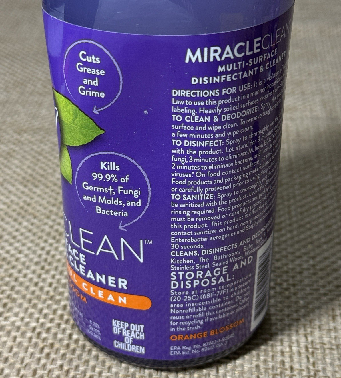Joy Mangano Miracle Clean ORANGE BLOSSOM Surface Cleaner Disinfectant 28 Oz