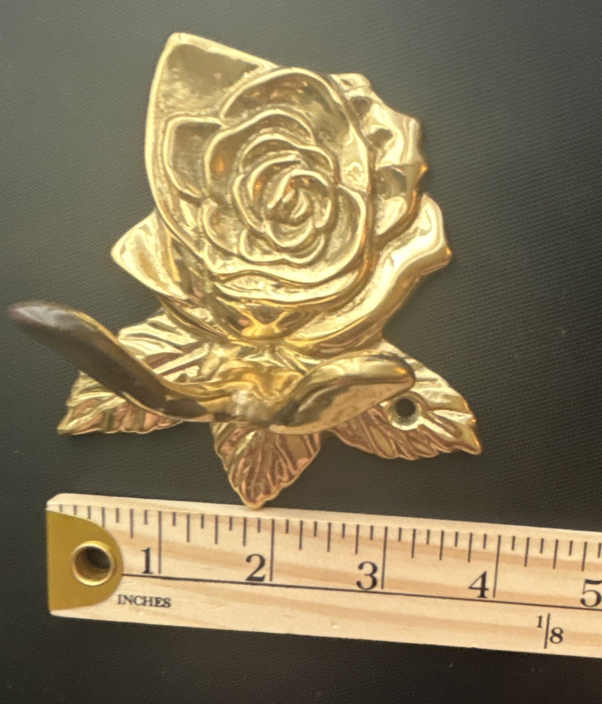 Gold Polished brass Rose Flower Wall Hook, Wall Mounted Single Hook 4 in