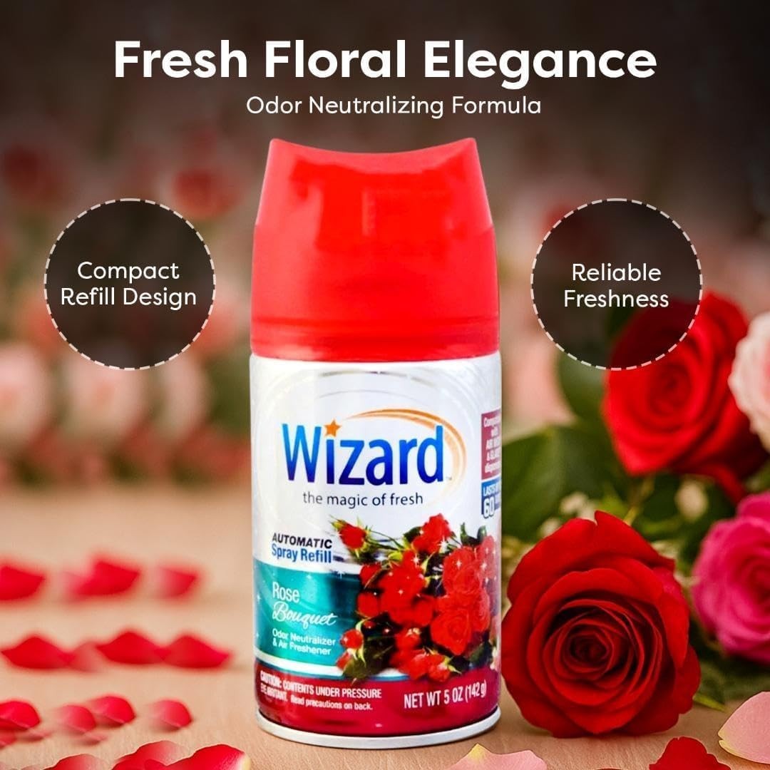 3 WIZARD AUTOMATIC SPRAY REFILLS – 5 oz ROSE BOUQUET