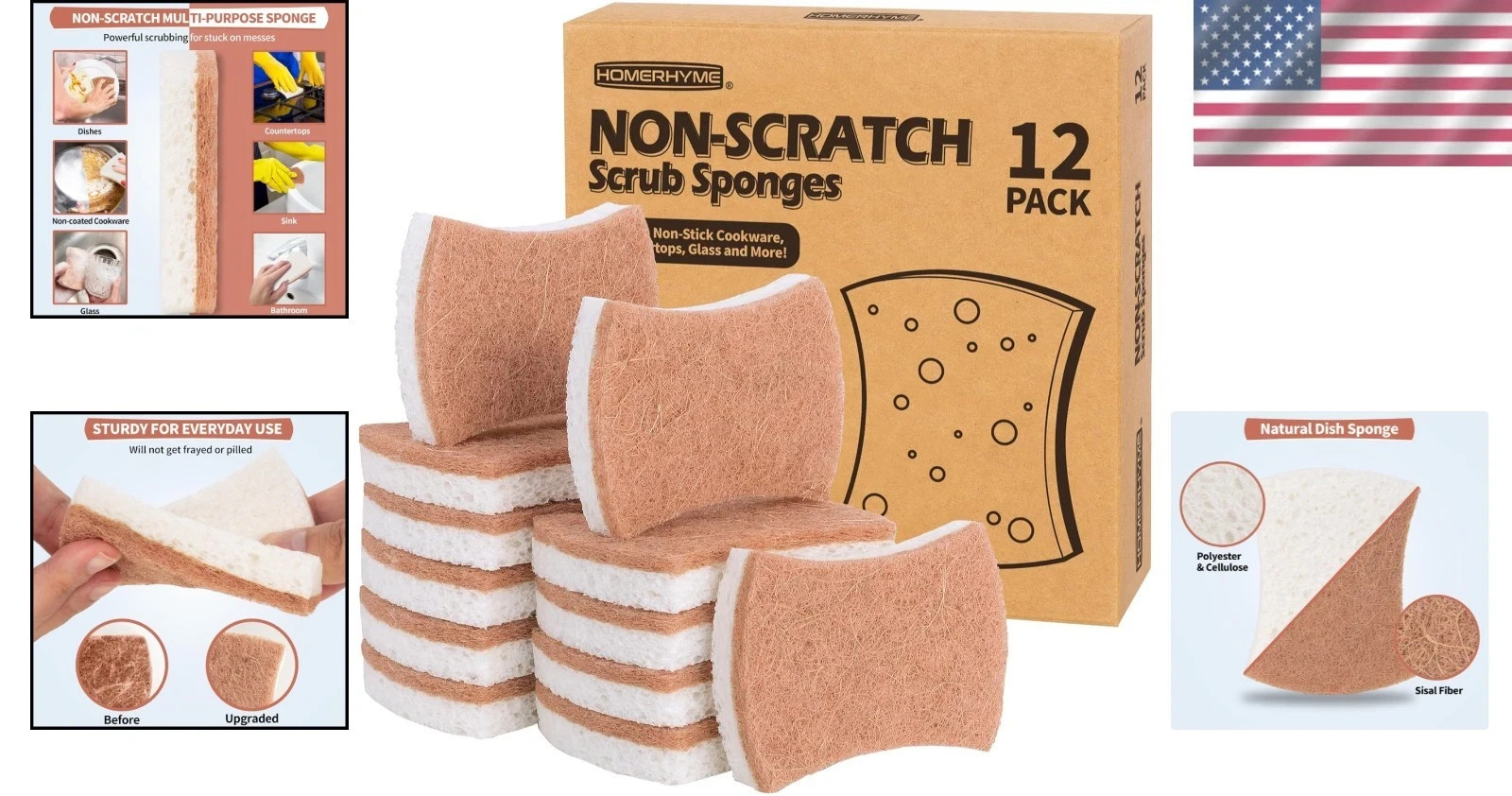 12pcs Kitchen Sponge Natural Biodegradable Eco-Friendly Dish Sponges for Kitchen