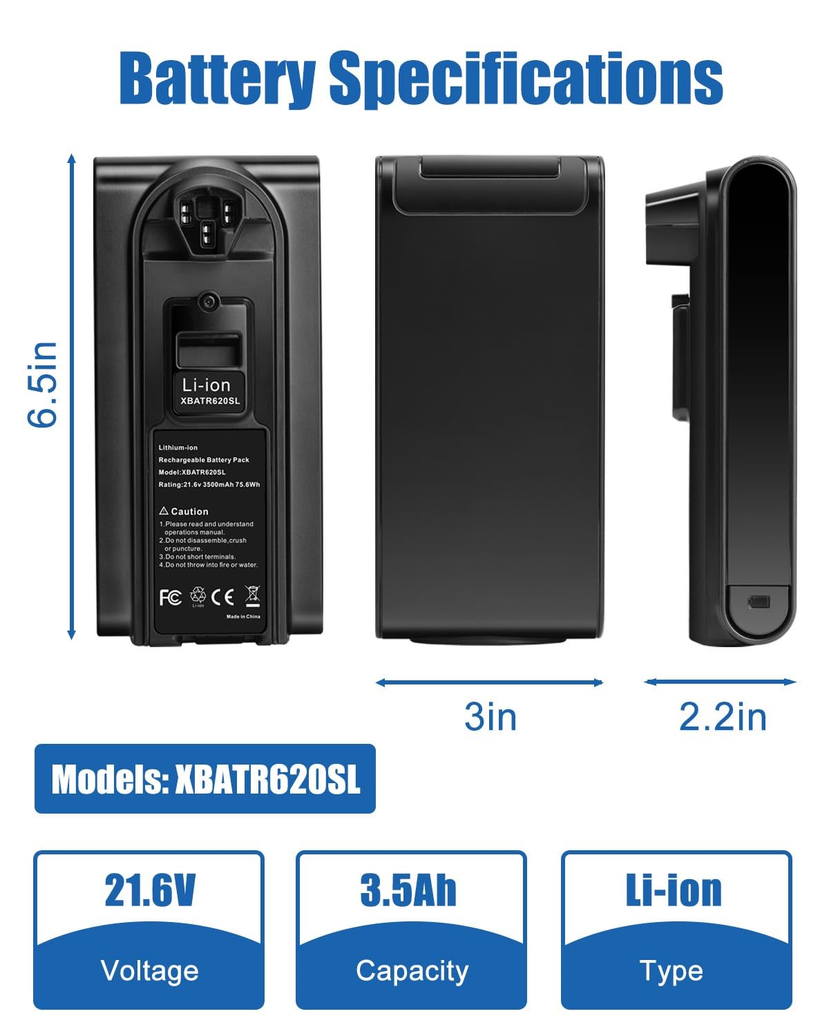 3.5Ah 21.6V Vacuum Battery Replacement for Shark XBATR620SL Battery Compatibl…