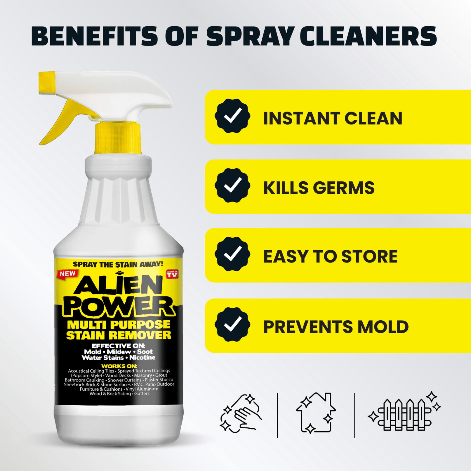 Alien Power Stain Remover Kit – Mold, Mildew & Algae Cleaner with Spray Bottle