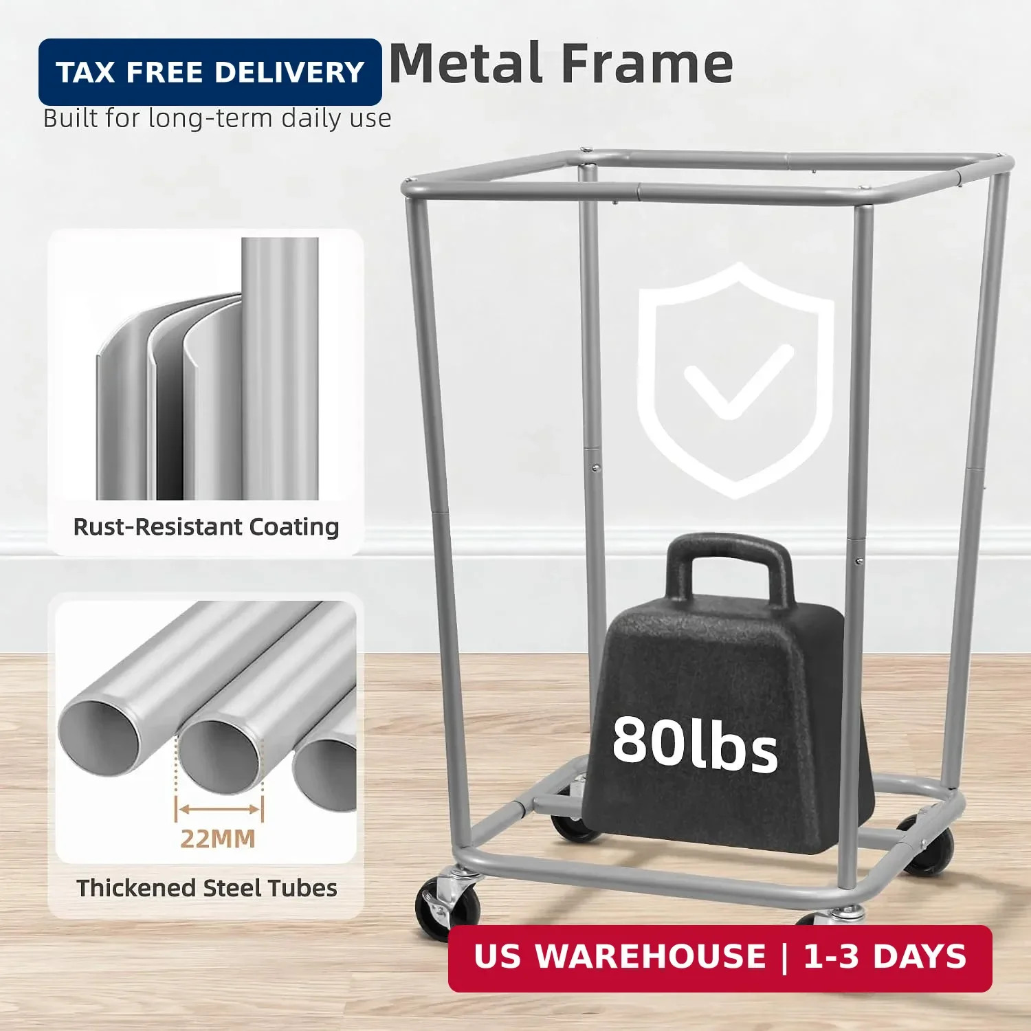 Commercial Laundry Hamper with Heavy Duty Steel Frame, 160 L Industrial Laundry
