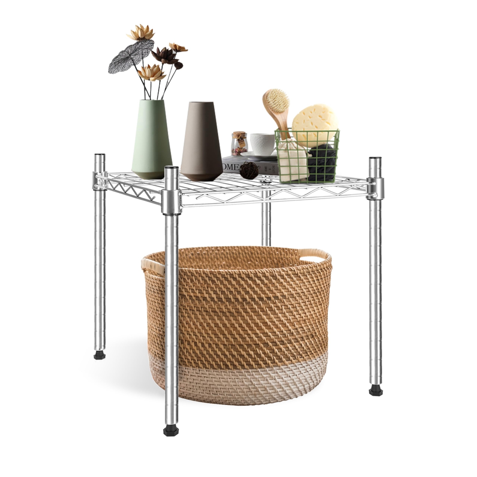 1-Tier Shelving Unit 15″ W x 15″ D x 13.8″ H Wire Metal Storage Rack 1 or 2 Pack